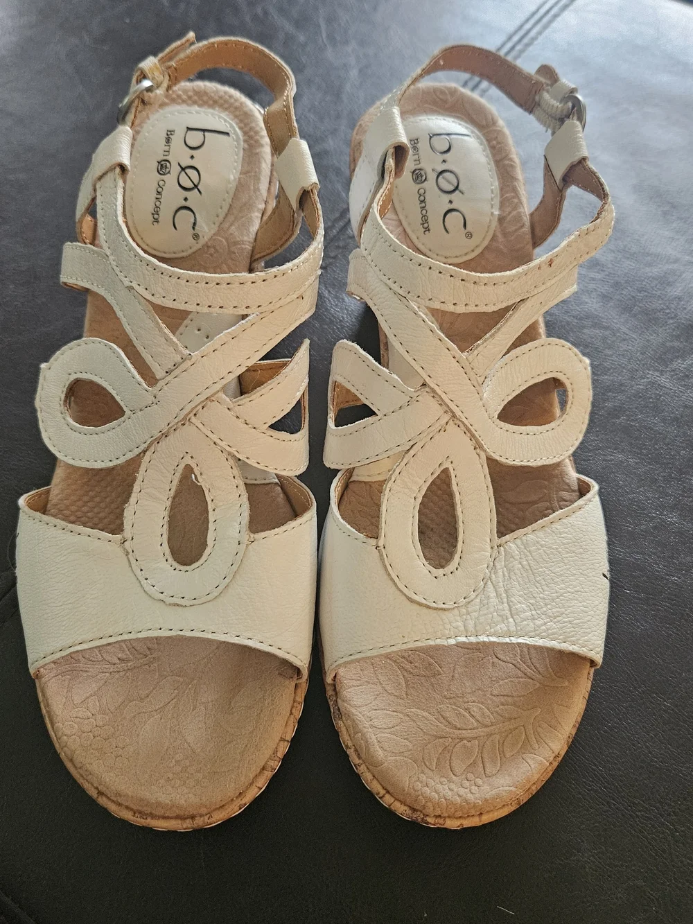 b.o.c. Women's White Strappy Cork Wedge Sandals